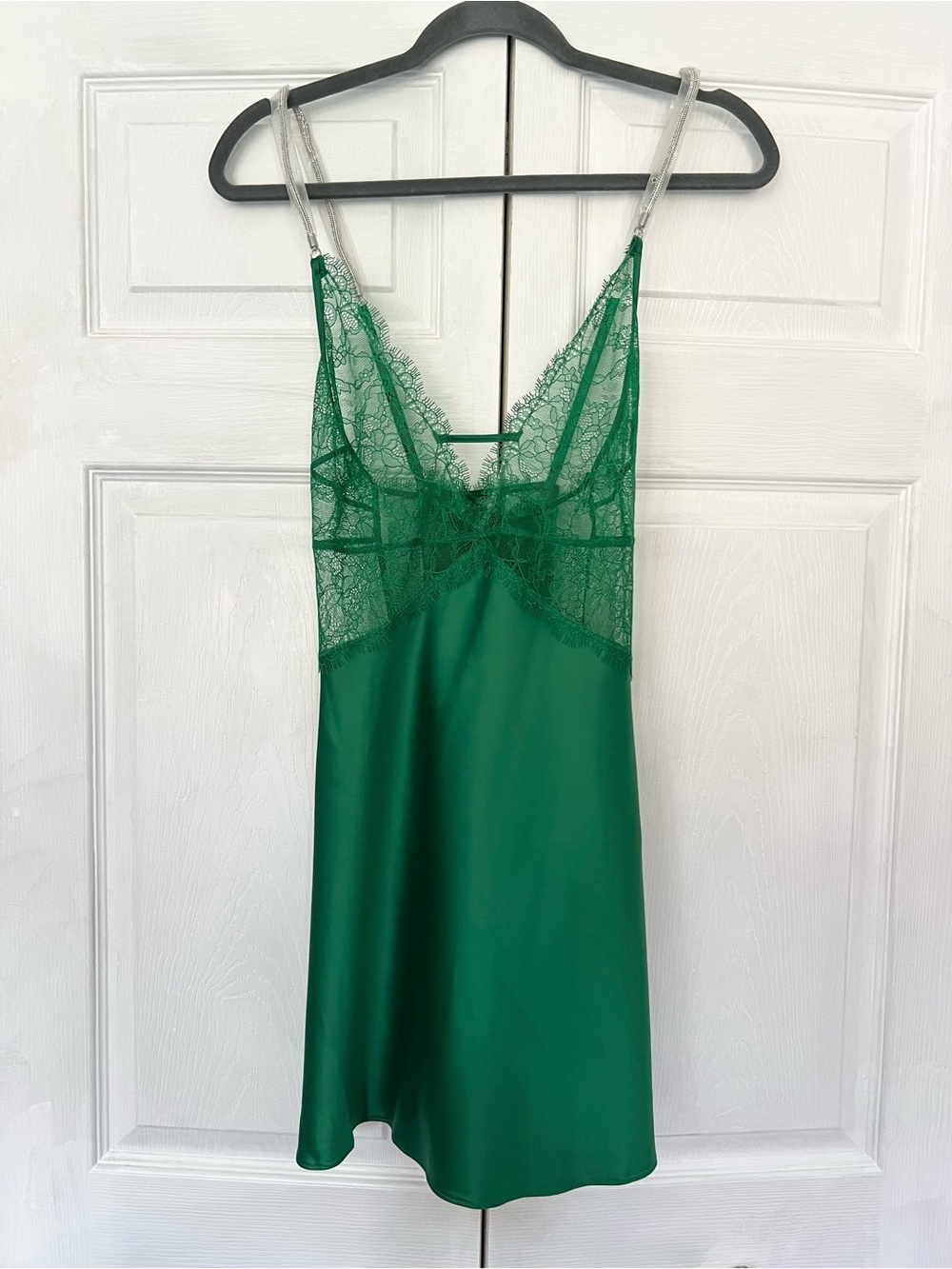 Victoria's Secret Green Lace Diamante Strap Chemise Slip Dress L NWT